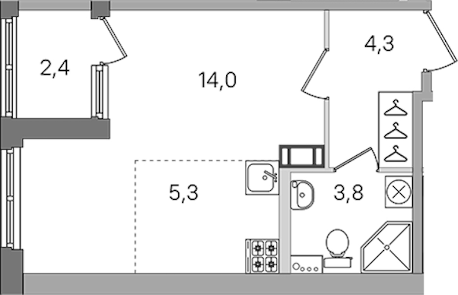 Квартира студия 27.4 м², 2/4 эт., ЖК «Дубровский»