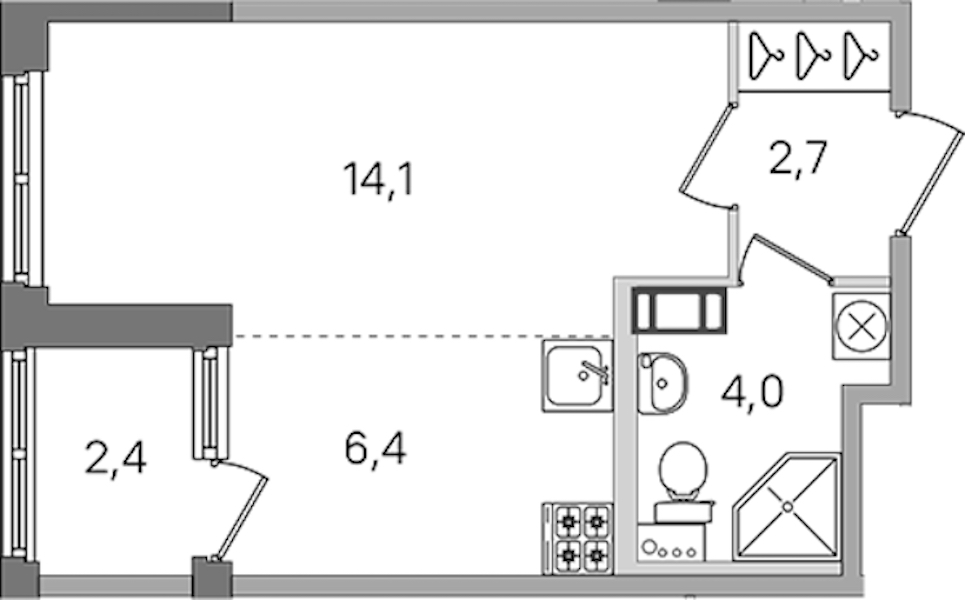 Квартира студия 27.2 м², 2/4 эт., ЖК «Дубровский»