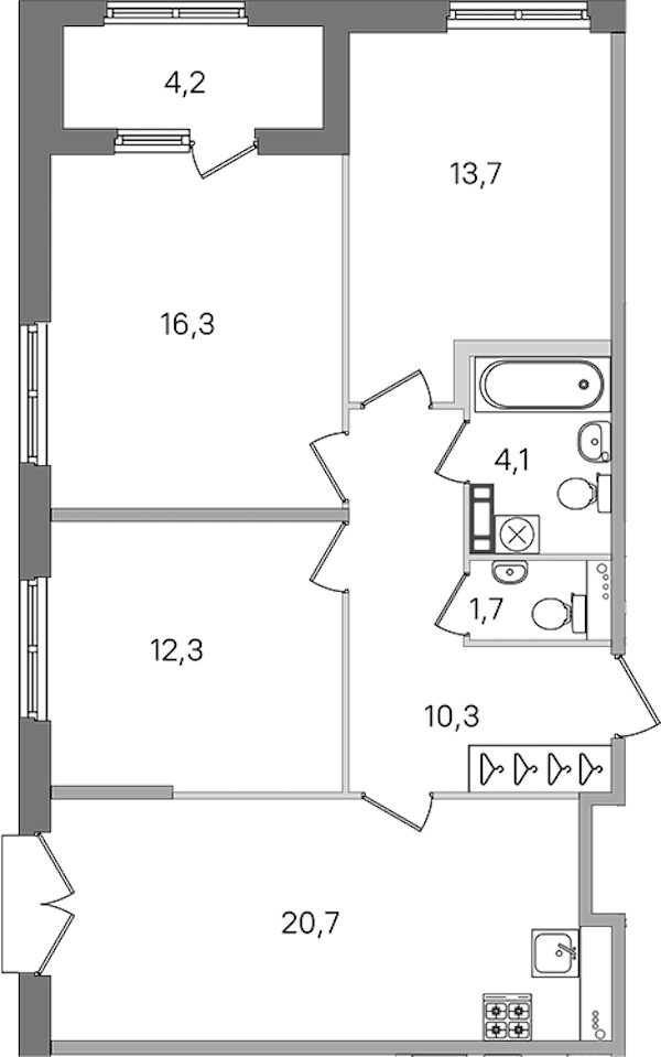 3-комнатная квартира 79.1 м², 2/4 эт., ЖК «Дубровский»