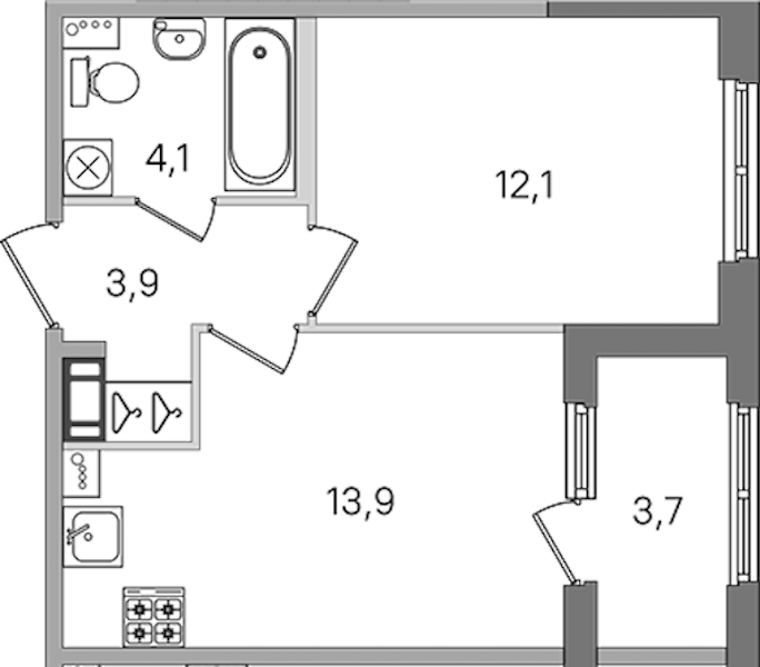 1-комнатная квартира 34 м², 4/4 эт., ЖК «Дубровский»