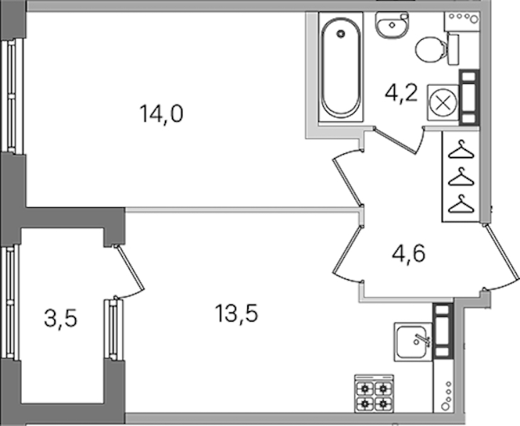 1-комнатная квартира 36.3 м², 4/4 эт., ЖК «Дубровский»