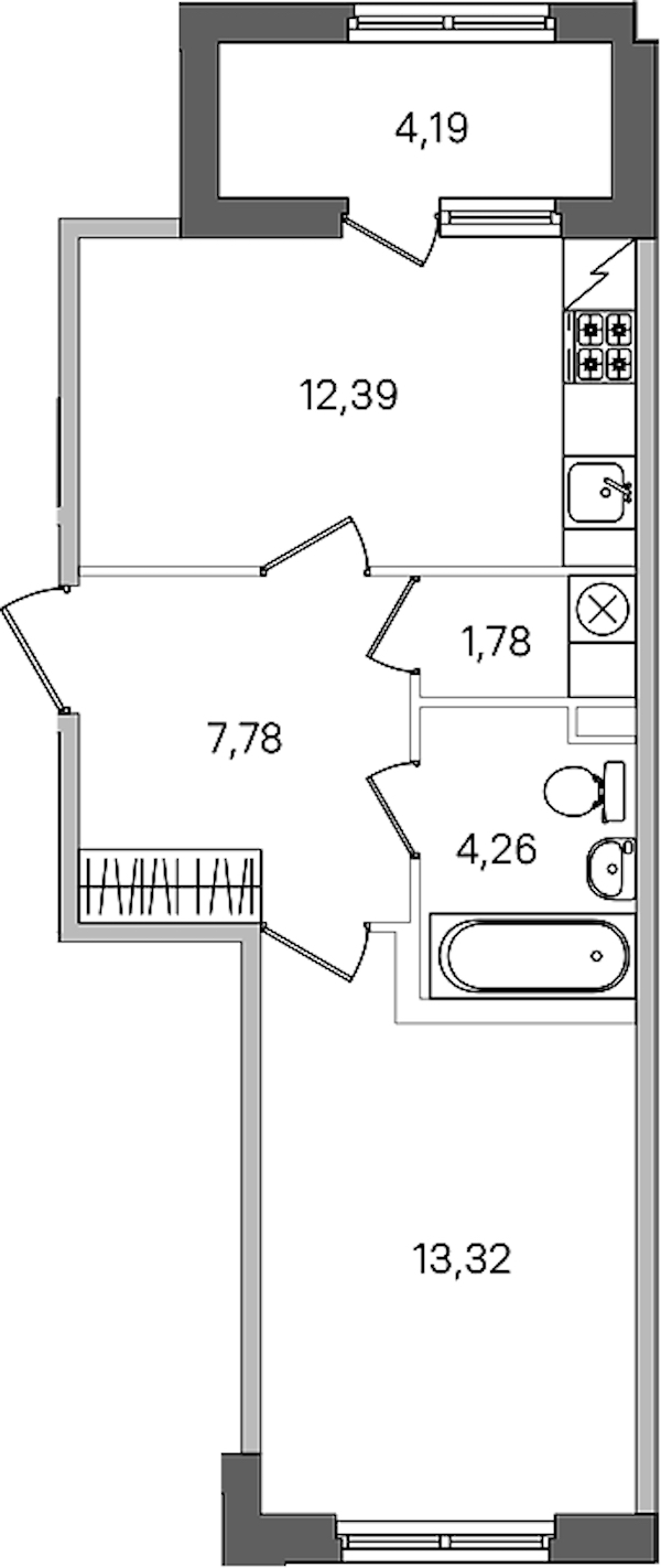 1-комнатная квартира 41.63 м², 1/4 эт., ЖК «Дубровский»