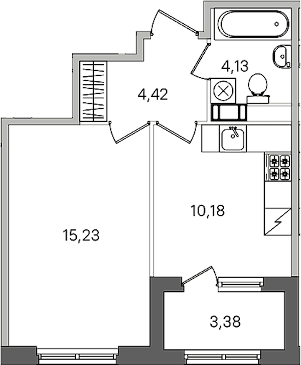 1-комнатная квартира 35.65 м², 2/4 эт., ЖК «Дубровский»