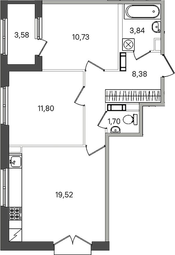 2-комнатная квартира 57.76 м², 2/4 эт., ЖК «Дубровский»