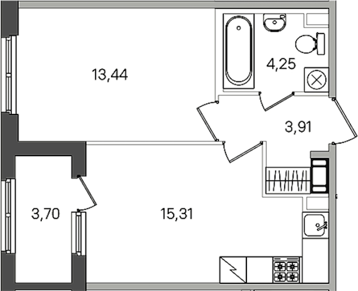 1-комнатная квартира 38.76 м², 2/4 эт., ЖК «Дубровский»
