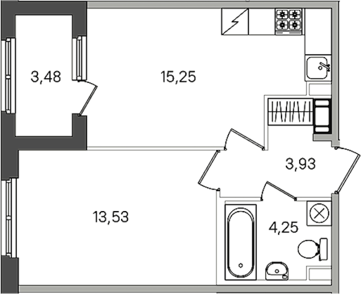 1-комнатная квартира 38.7 м², 2/4 эт., ЖК «Дубровский»