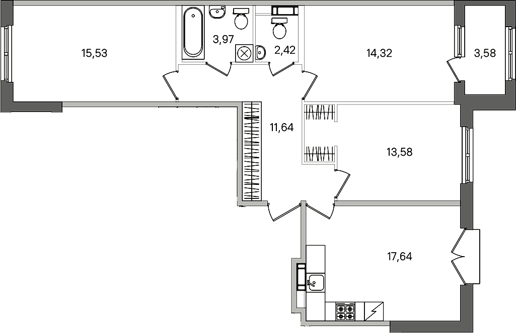 3-комнатная квартира 80.89 м², 2/4 эт., ЖК «Дубровский»