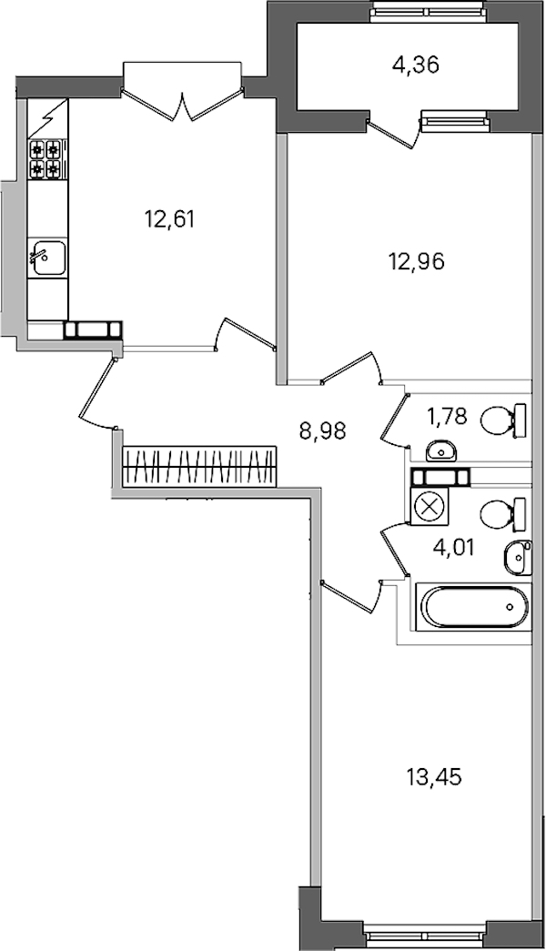 2-комнатная квартира 55.97 м², 3/4 эт., ЖК «Дубровский»