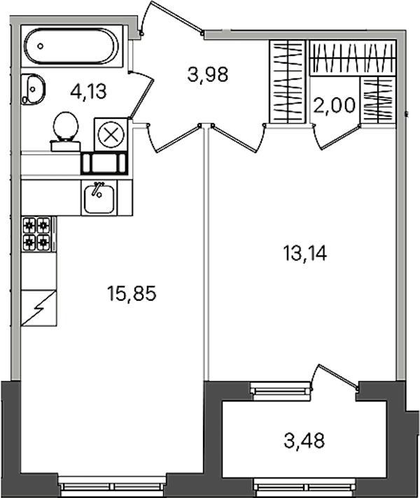 1-комнатная квартира 40.84 м², 3/4 эт., ЖК «Дубровский»