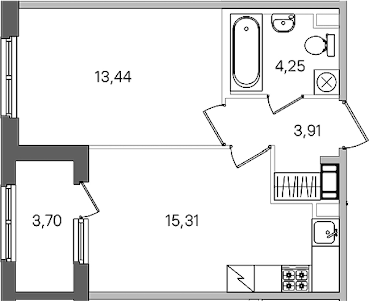 1-комнатная квартира 38.76 м², 3/4 эт., ЖК «Дубровский»