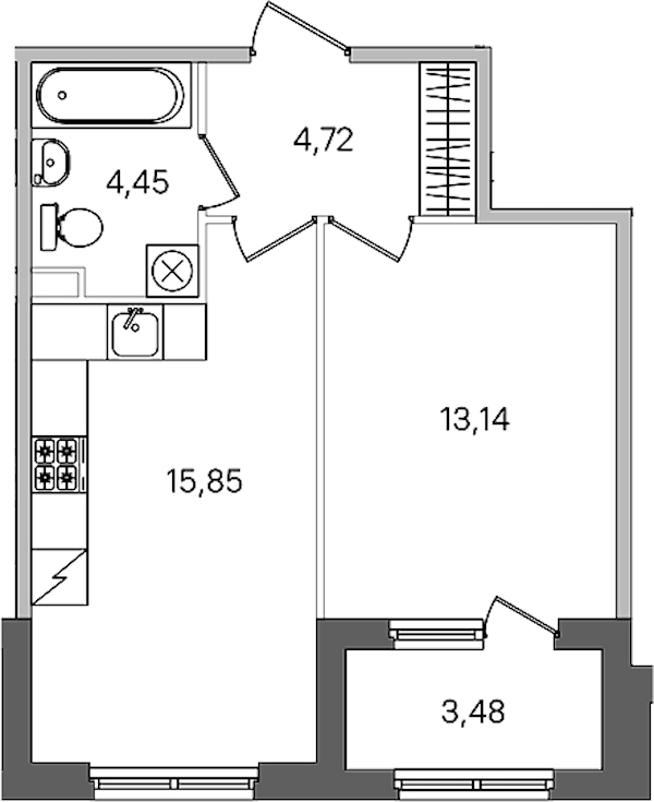 1-комнатная квартира 39.9 м², 1/4 эт., ЖК «Дубровский»