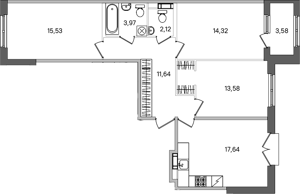 3-комнатная квартира 80.59 м², 3/4 эт., ЖК «Дубровский»