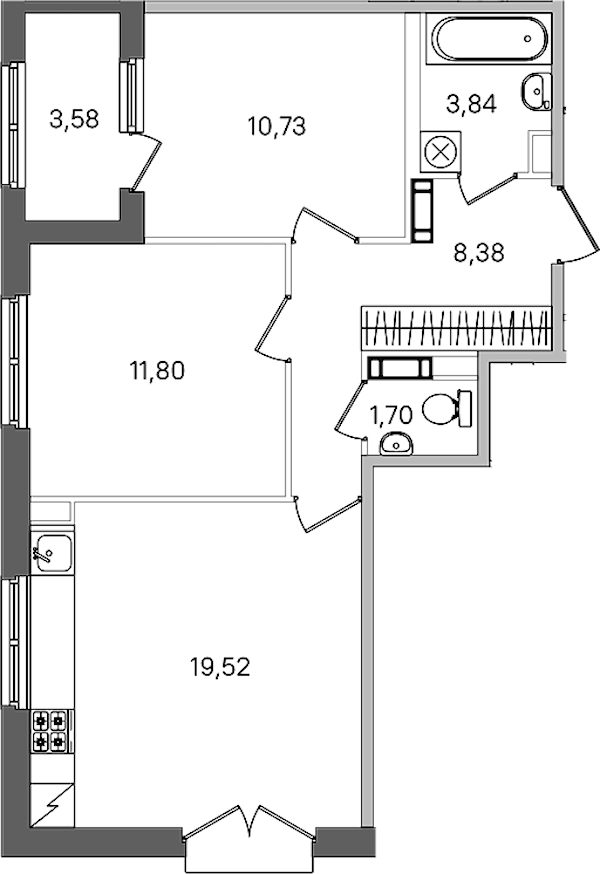 2-комнатная квартира 57.76 м², 4/4 эт., ЖК «Дубровский»