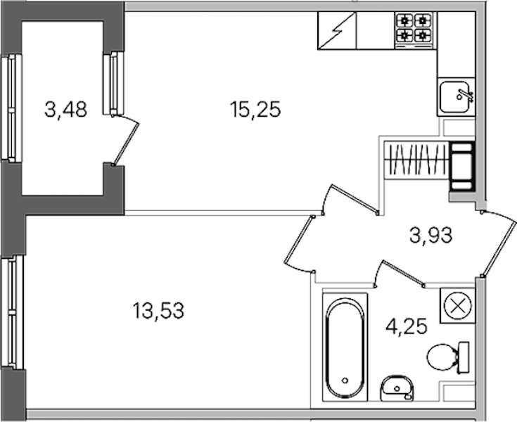 1-комнатная квартира 38.7 м², 4/4 эт., ЖК «Дубровский»