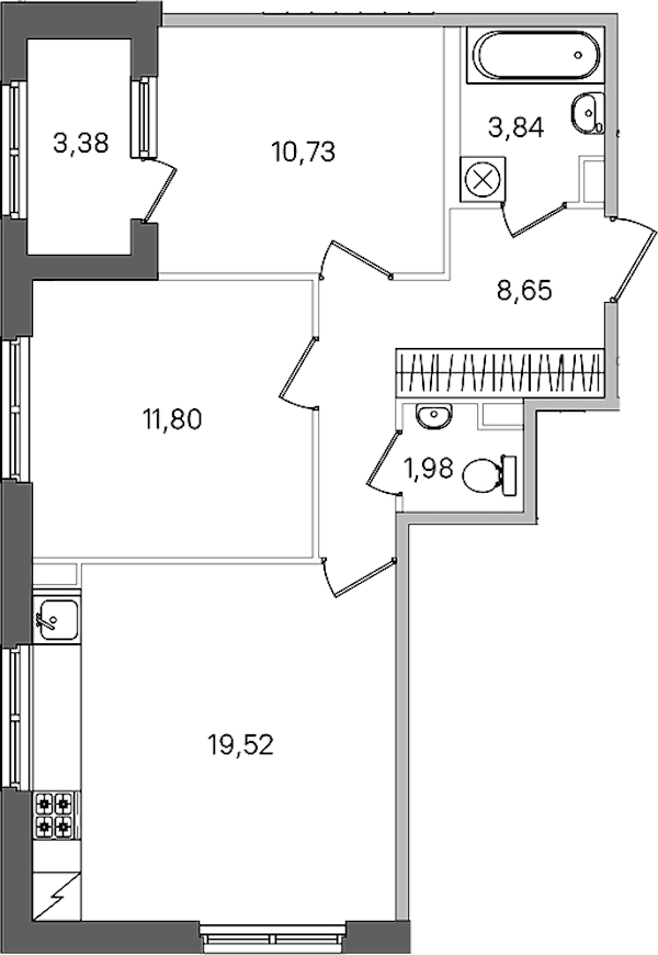2-комнатная квартира 58.21 м², 1/4 эт., ЖК «Дубровский»