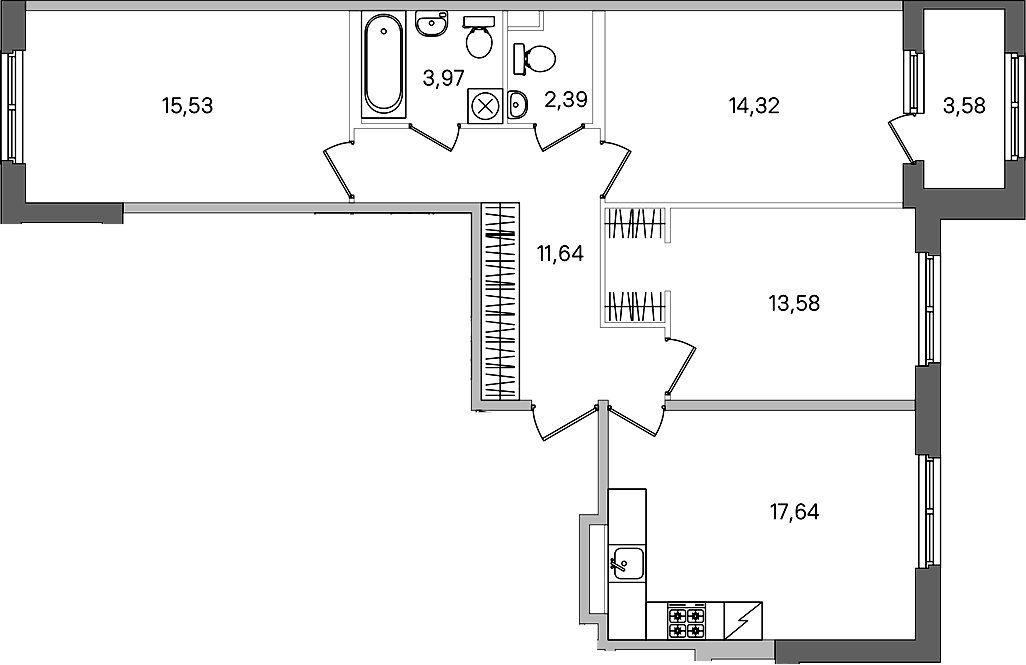 3-комнатная квартира 80.86 м², 1/4 эт., ЖК «Дубровский»