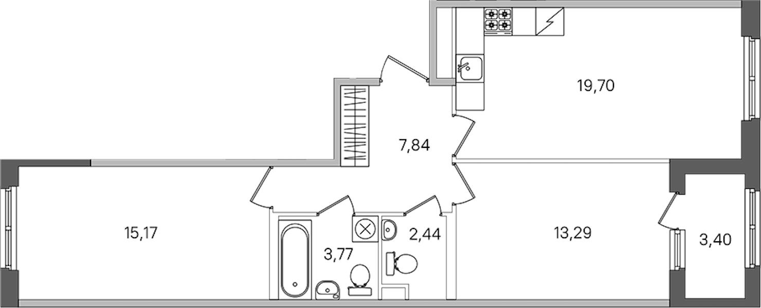 2-комнатная квартира 63.91 м², 1/4 эт., ЖК «Дубровский»
