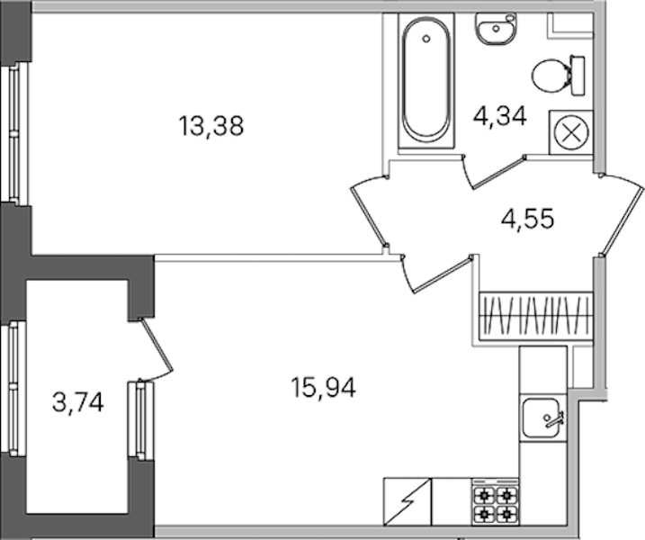 1-комнатная квартира 40.08 м², 1/4 эт., ЖК «Дубровский»