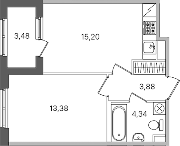 1-комнатная квартира 38.54 м², 1/4 эт., ЖК «Дубровский»