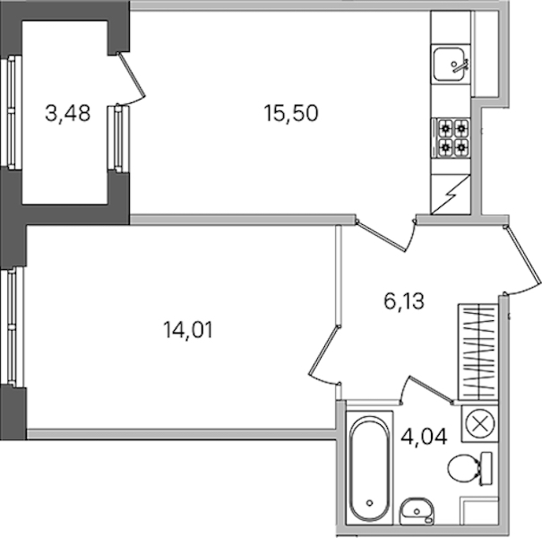 1-комнатная квартира 41.42 м², 1/4 эт., ЖК «Дубровский»