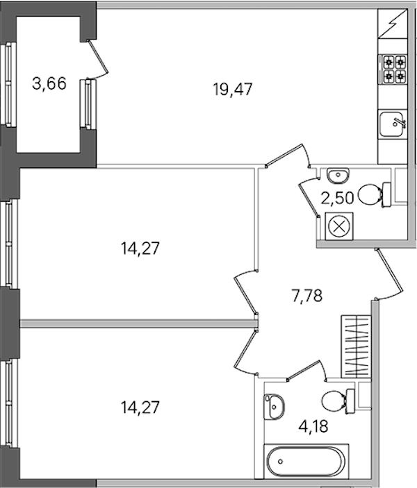 2-комнатная квартира 64.3 м², 1/4 эт., ЖК «Дубровский»
