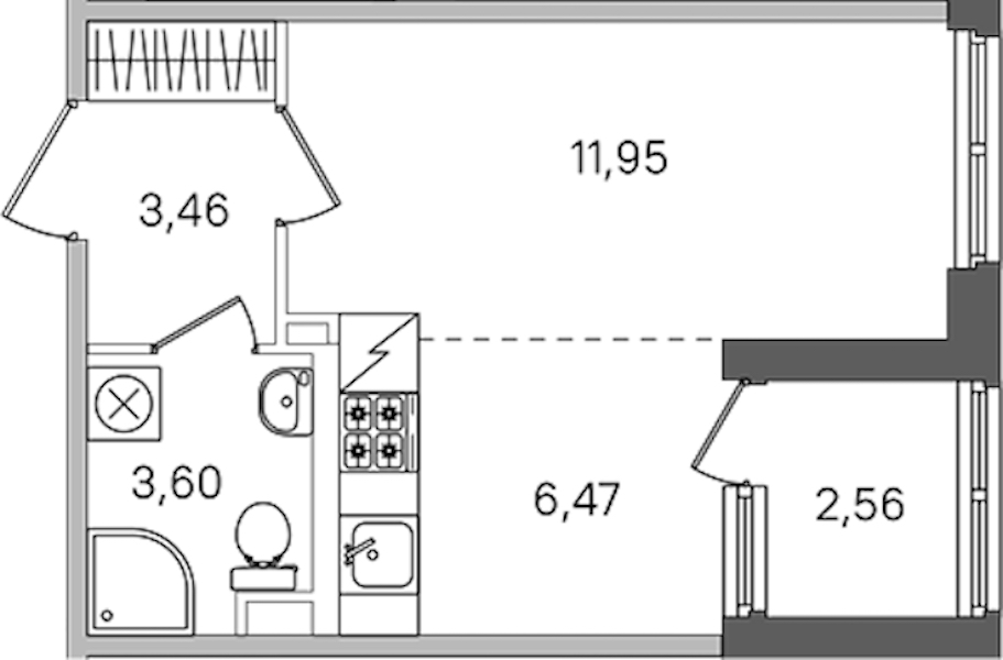 Квартира студия 26.76 м², 1/4 эт., ЖК «Дубровский»
