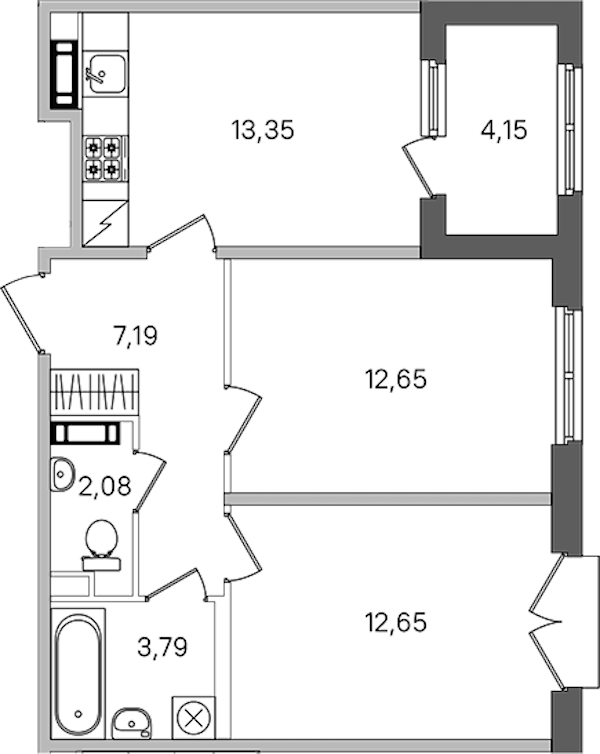 2-комнатная квартира 53.79 м², 2/4 эт., ЖК «Дубровский»