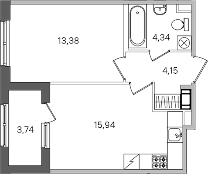 1-комнатная квартира 39.68 м², 2/4 эт., ЖК «Дубровский»