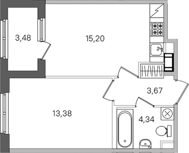 1-комнатная квартира 38.33 м², 2/4 эт., ЖК «Дубровский»
