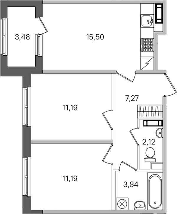 2-комнатная квартира 52.85 м², 2/4 эт., ЖК «Дубровский»