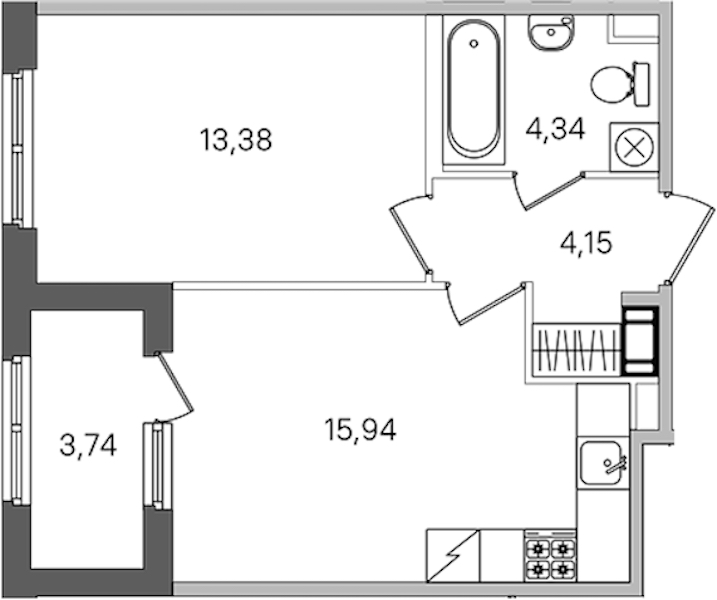 1-комнатная квартира 39.68 м², 3/4 эт., ЖК «Дубровский»