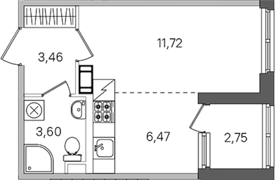 Квартира студия 26.63 м², 3/4 эт., ЖК «Дубровский»