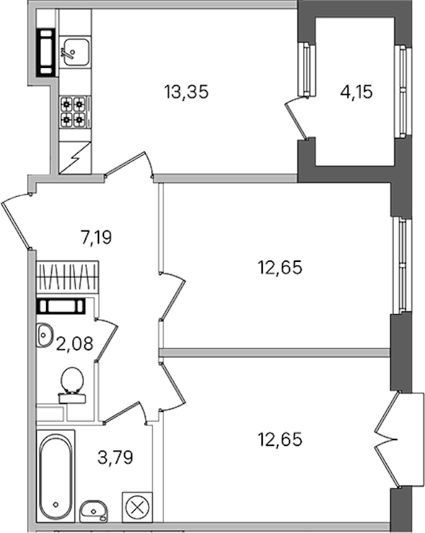 2-комнатная квартира 53.79 м², 4/4 эт., ЖК «Дубровский»