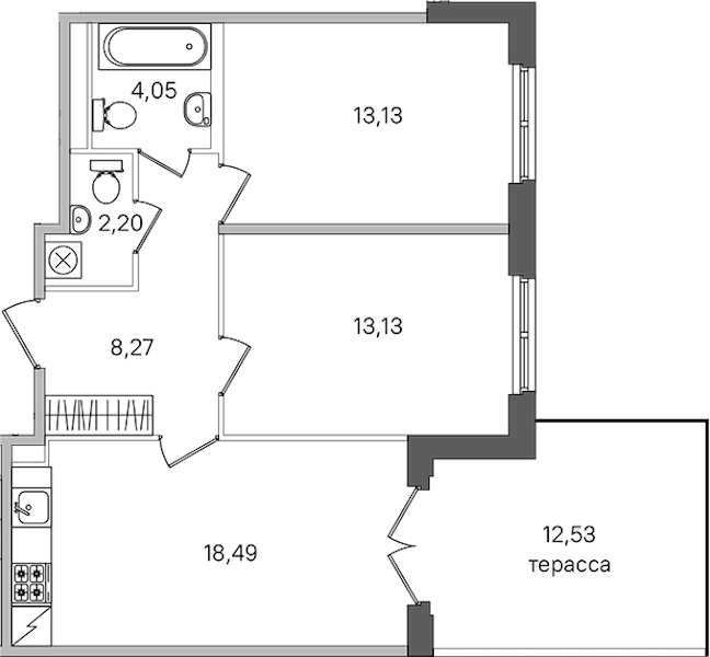 2-комнатная квартира 71.8 м², 1/4 эт., ЖК «Дубровский»