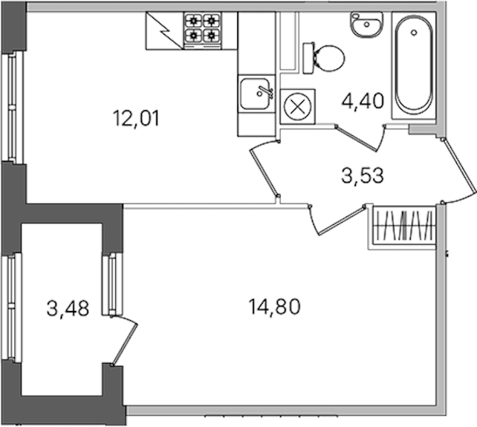 1-комнатная квартира 36.48 м², 1/4 эт., ЖК «Дубровский»