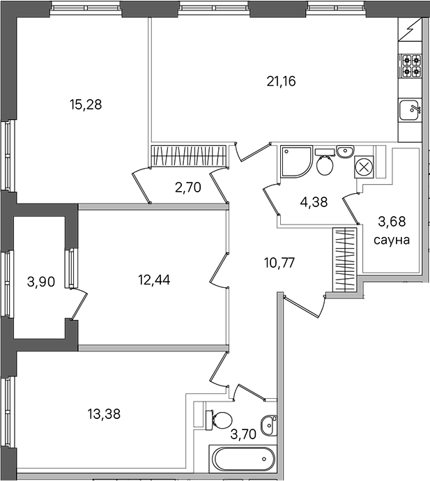 3-комнатная квартира 89.44 м², 1/4 эт., ЖК «Дубровский»