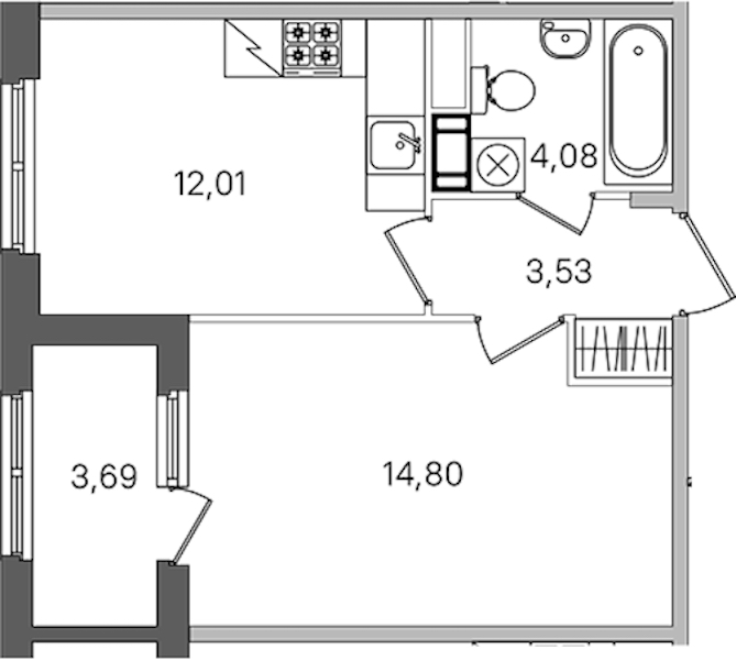 1-комнатная квартира 36.27 м², 2/4 эт., ЖК «Дубровский»