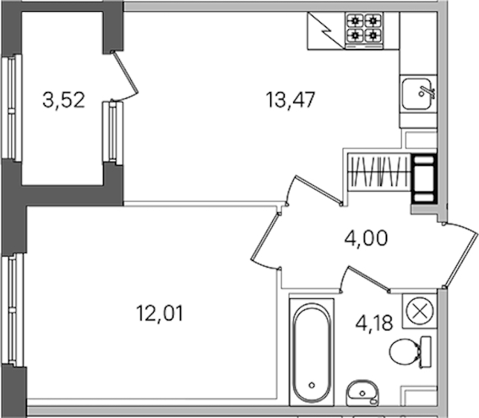 1-комнатная квартира 35.42 м², 3/4 эт., ЖК «Дубровский»