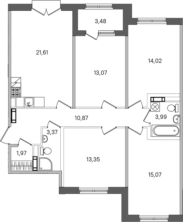 4-комнатная квартира 99.06 м², 3/4 эт., ЖК «Дубровский»