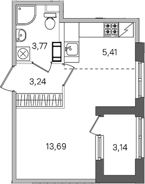 Квартира студия 27.68 м², 3/4 эт., ЖК «Дубровский»