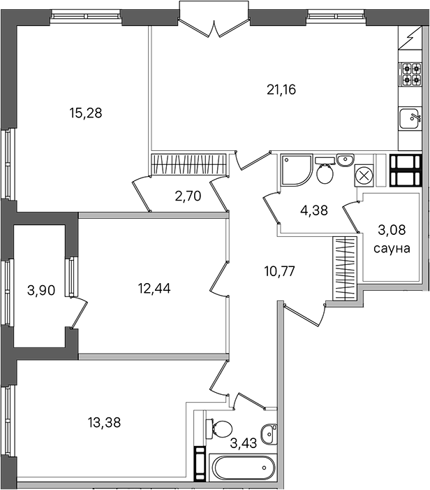3-комнатная квартира 88.57 м², 4/4 эт., ЖК «Дубровский»