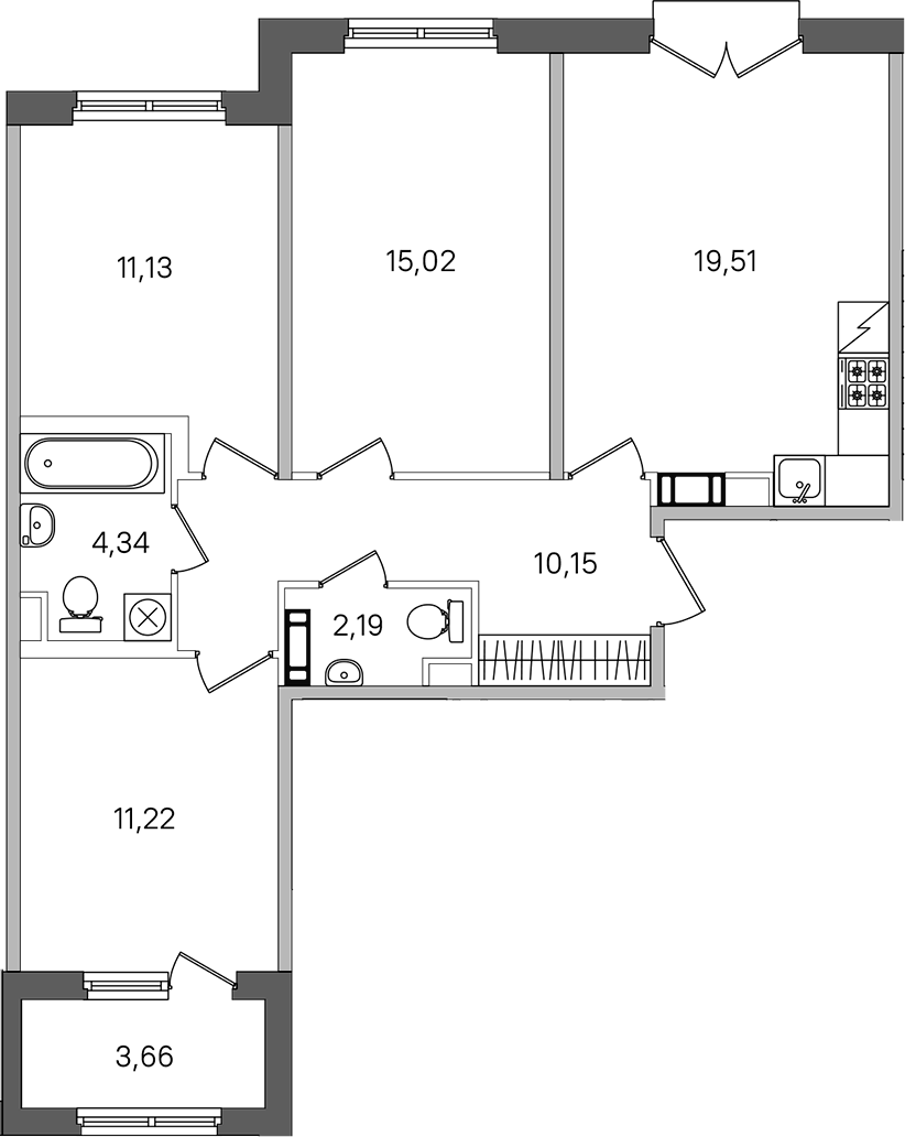 3-комнатная квартира 75.39 м², 3/4 эт., ЖК «Дубровский»