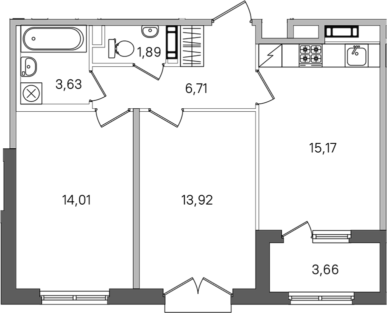 2-комнатная квартира 57.16 м², 4/4 эт., ЖК «Дубровский»