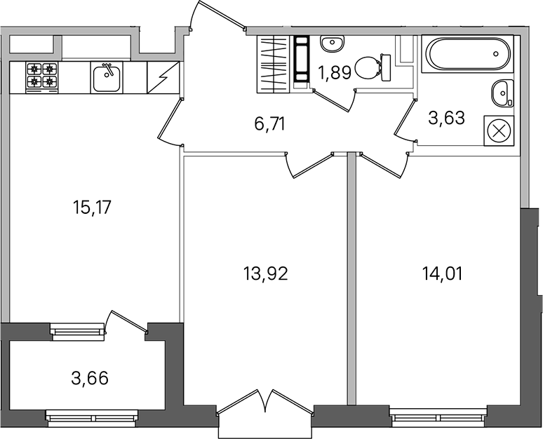 2-комнатная квартира 57.16 м², 2/4 эт., ЖК «Дубровский»