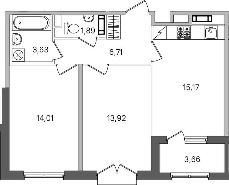 2-комнатная квартира 57.16 м², 2/4 эт., ЖК «Дубровский»