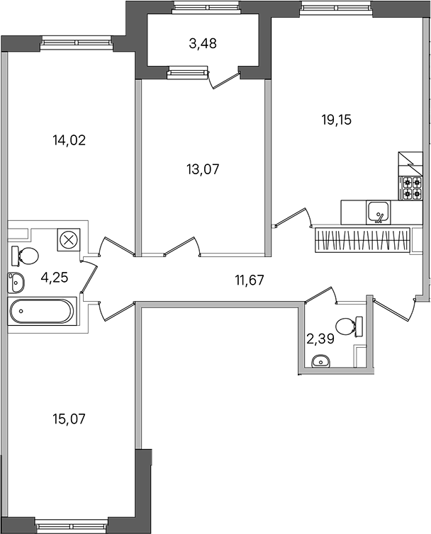 3-комнатная квартира 81.36 м², 1/4 эт., ЖК «Дубровский»