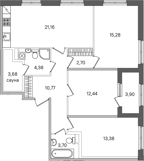 3-комнатная квартира 89.44 м², 1/4 эт., ЖК «Дубровский»
