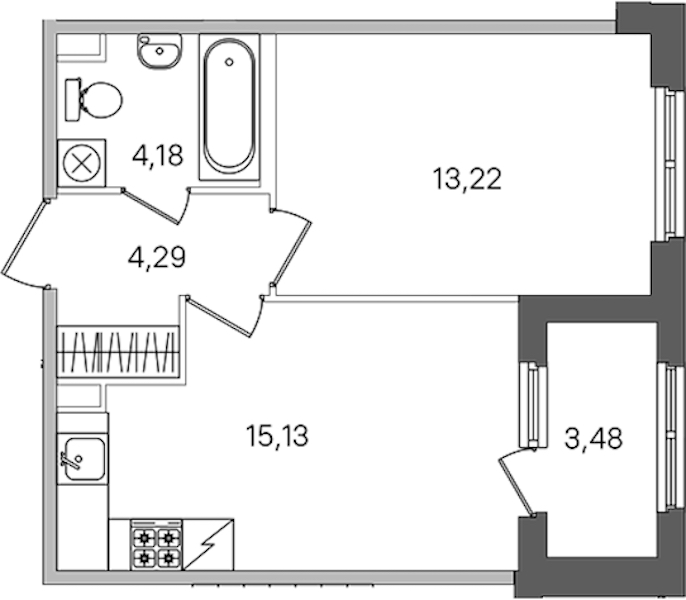 1-комнатная квартира 38.55 м², 1/4 эт., ЖК «Дубровский»