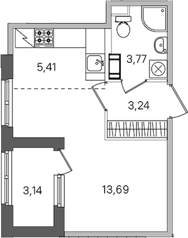 Квартира студия 27.68 м², 2/4 эт., ЖК «Дубровский»