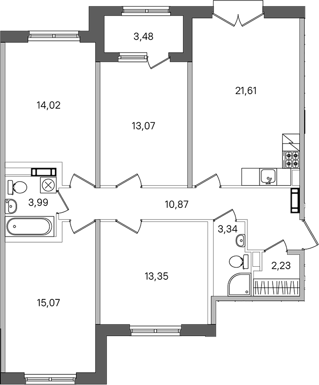 4-комнатная квартира 99.29 м², 2/4 эт., ЖК «Дубровский»